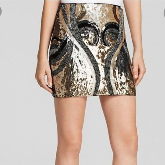 Endless Rose Sequined Stretchy Mini Skirt Gold Size Small Glitter Sparkle Party - Picture 1 of 11